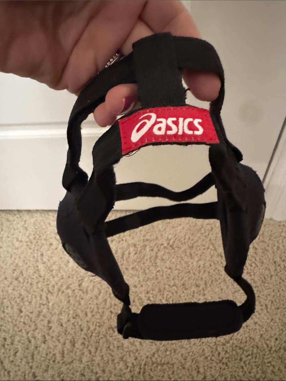 Asics Black Headgear with Red Logo Patch
